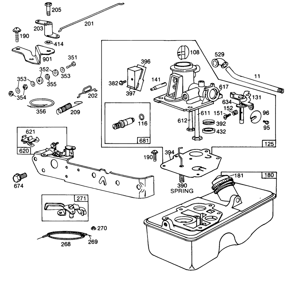 Carburetor And Fuel Tank Assembly Diagram and Parts List for 113988-0144-XX  Briggs and Stratton Engine